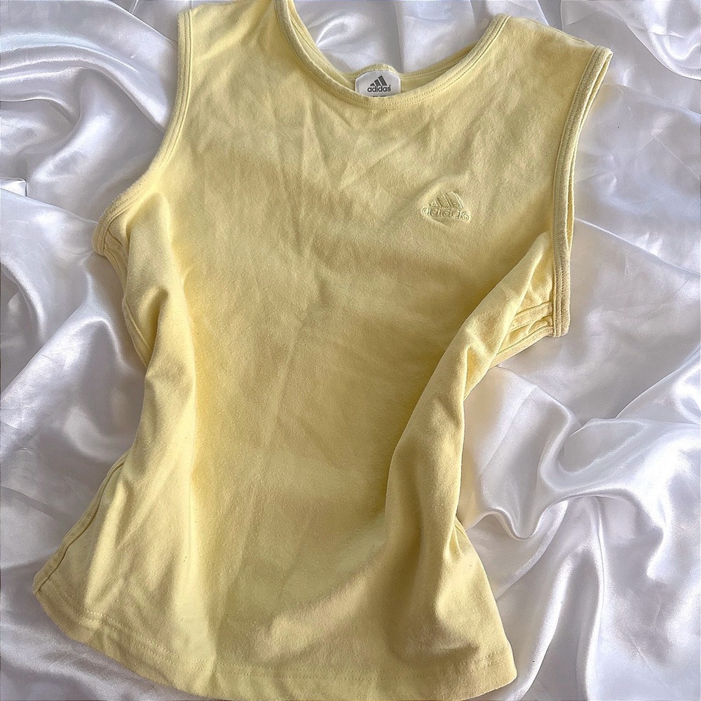 Vintage Adidas Pastel Yellow Sleeveless Tank Top Embroidered Logo XL Slim Fit